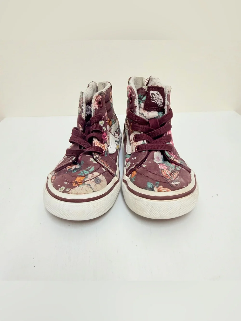 Vans Sk8-Hi Zip Burgundy Floral Butterfly High Top Sneakers Toddler, Size 7